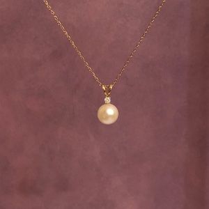 NWOT Helzberg Diamonds Pearl Necklace with Diamond Accent in 14k Yellow Gold